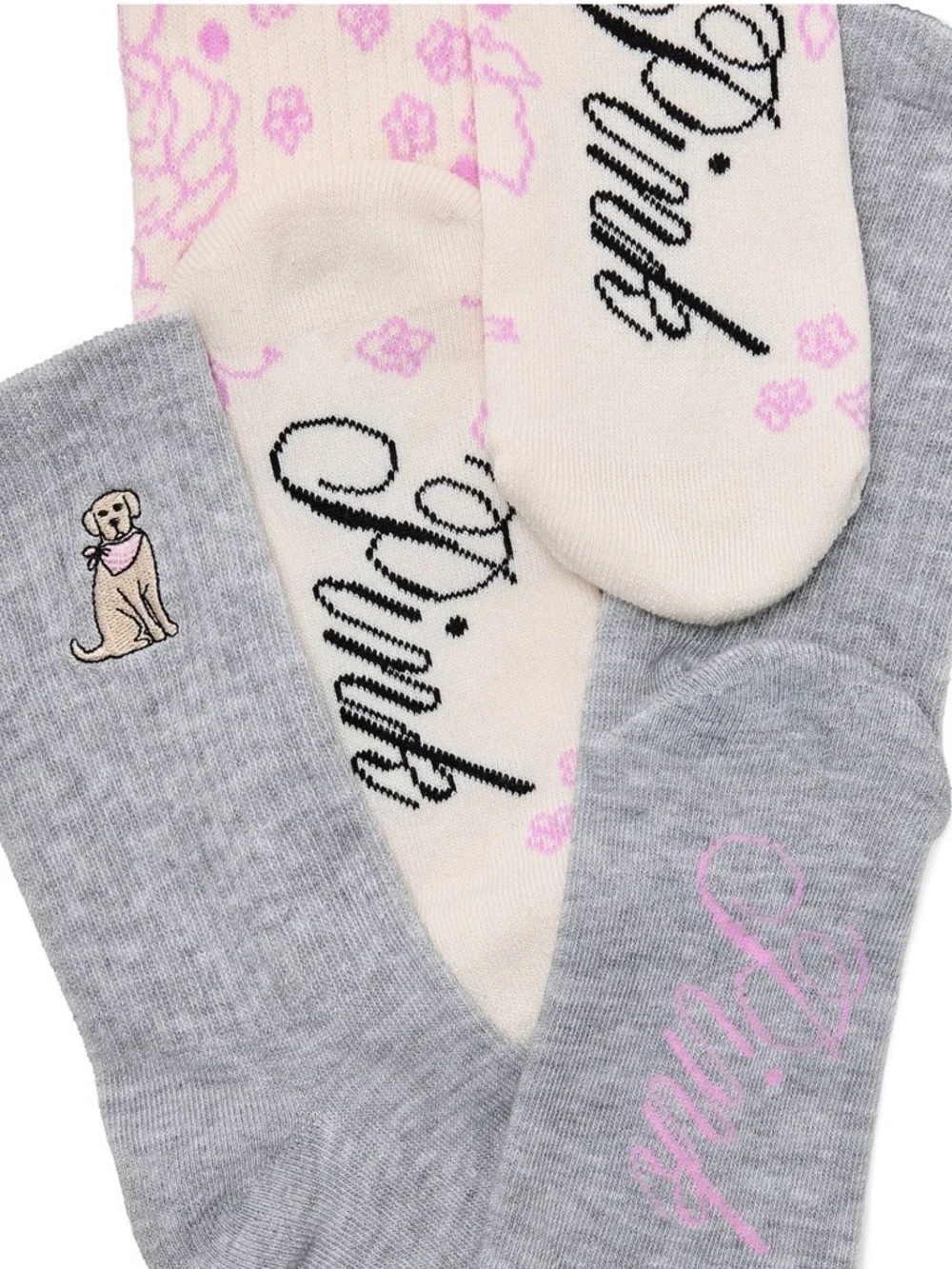 PINK Victoria's Secret Gray & Cream “Floral Pup” 2-Pack Crew Socks - New